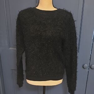 Alice + Olivia Black Furry Textured Sweater Sz Medium